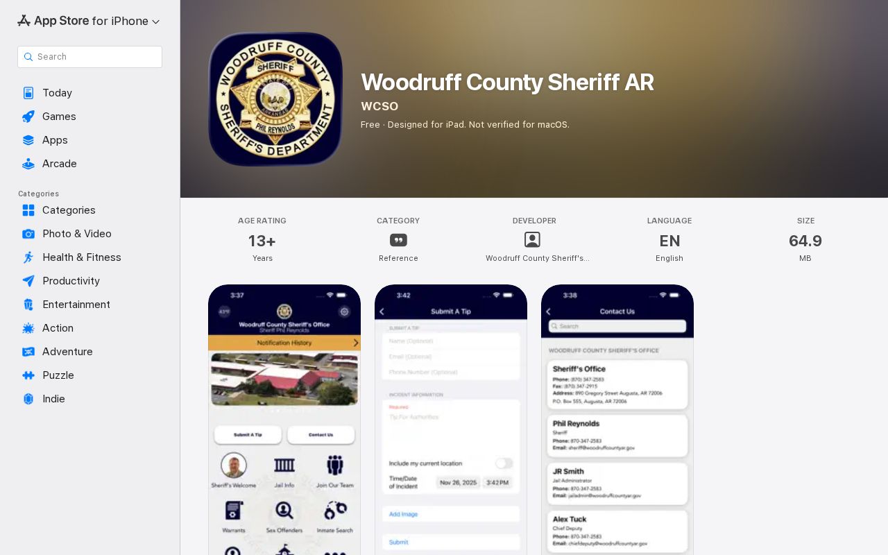 Woodruff County Sheriff arrest reports and public safety app listing