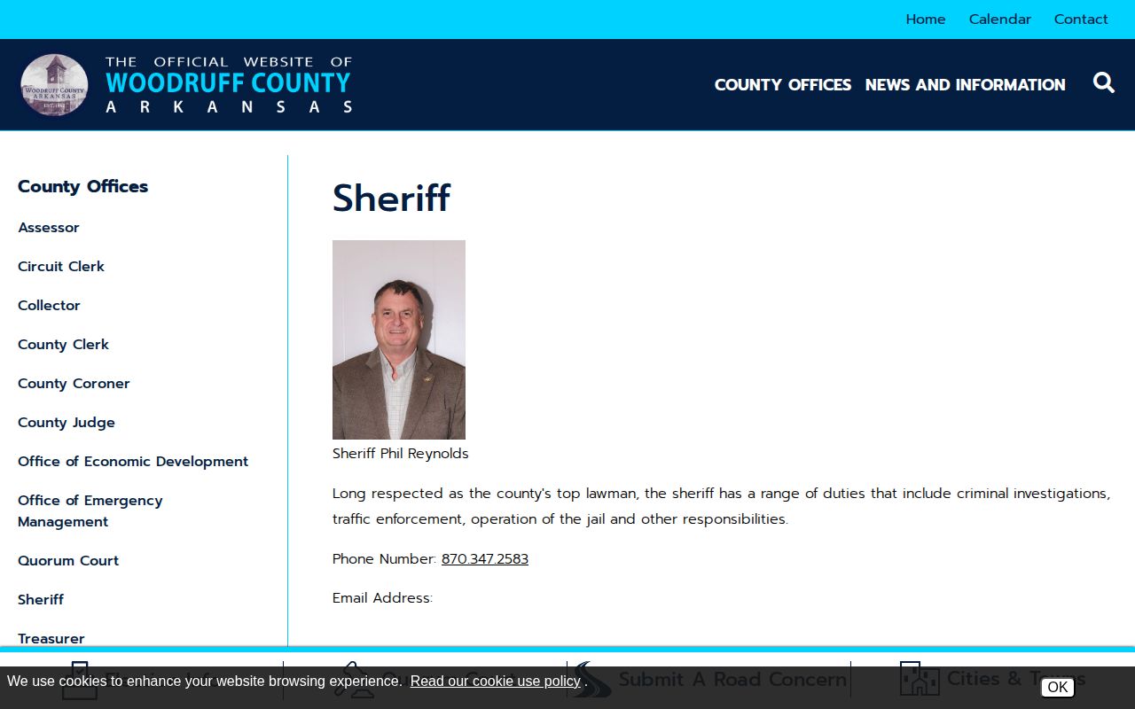 Woodruff County Sheriff booking record contact source